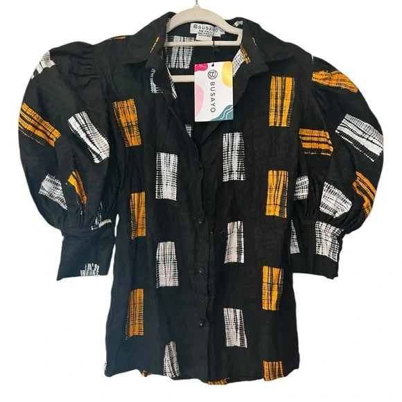 Busayo Tola Blouse Statement Balloon Sleeve 100% Cotton size small - Picture 3 of 5